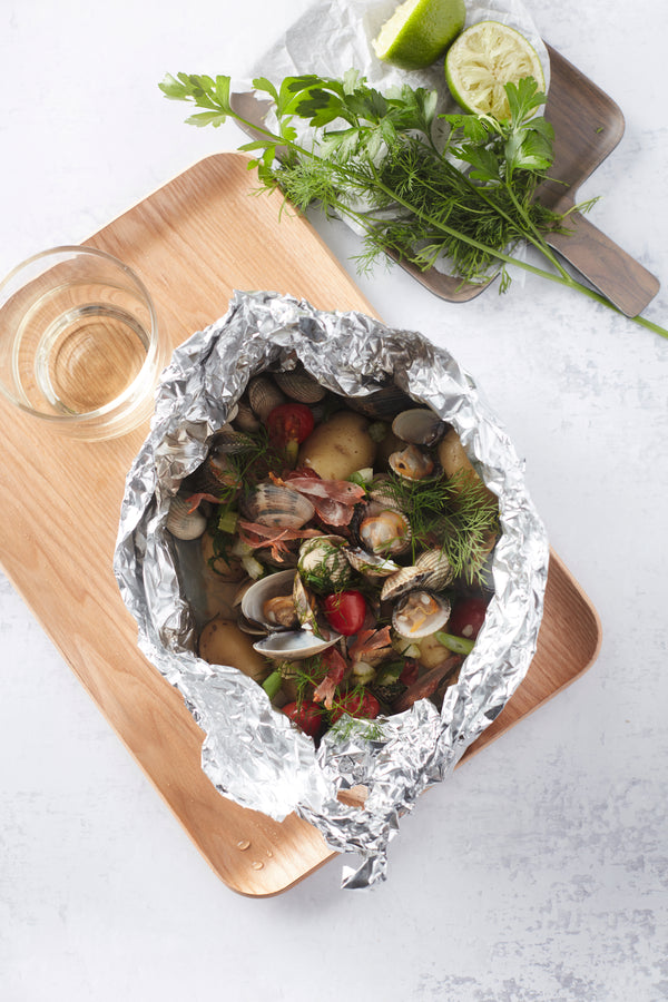 Shellfish Papillote with Smoked Ham